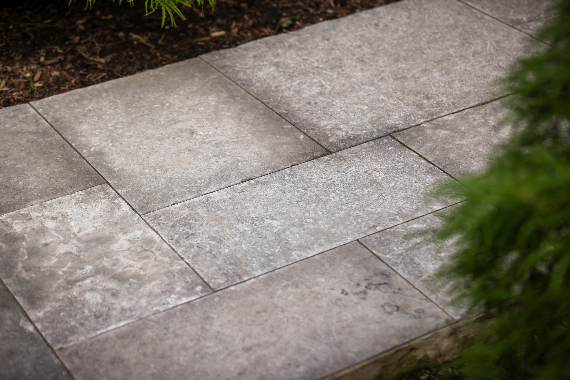 Detail of natural stone paver walkway
