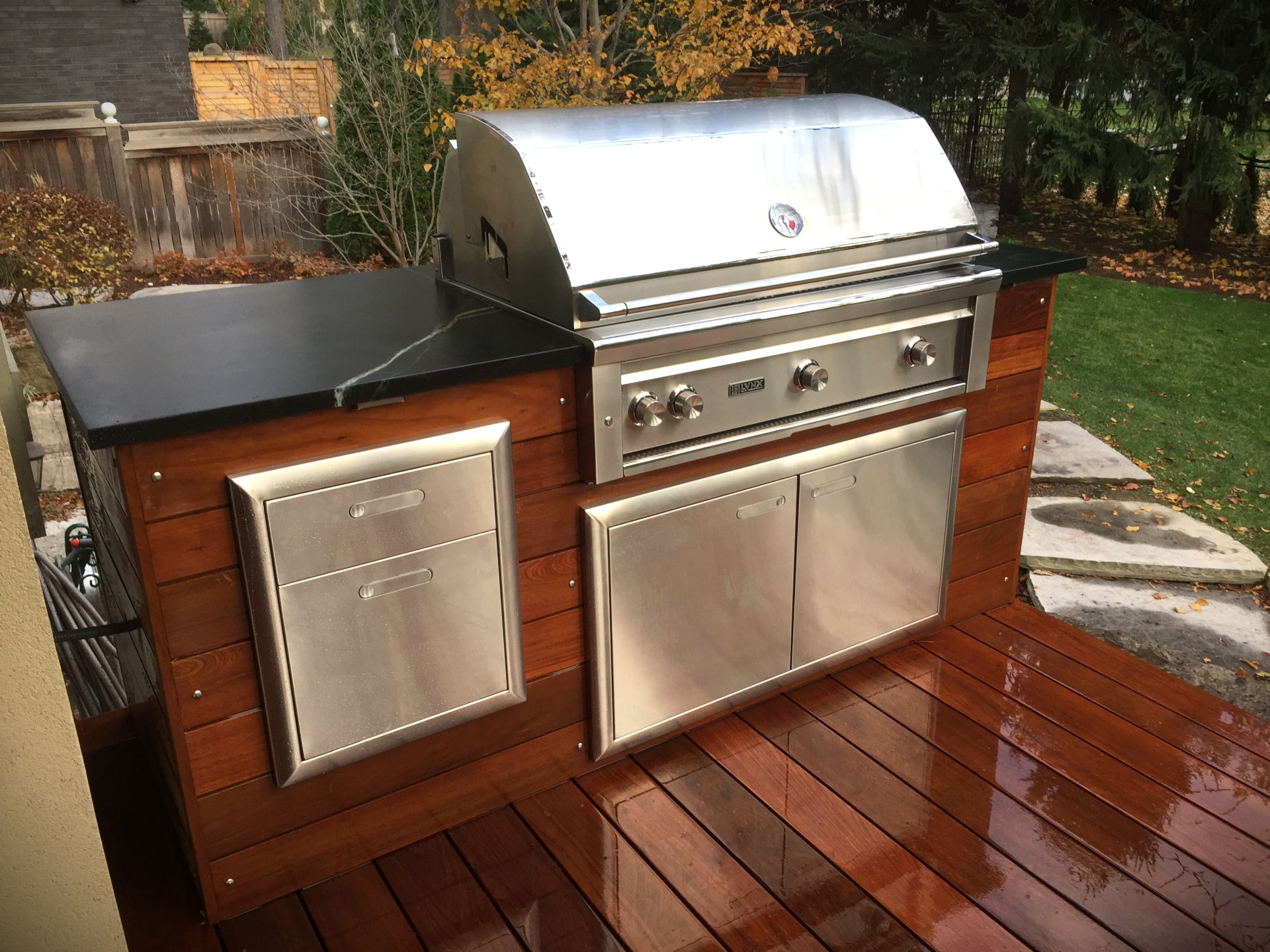 Grill island with soapstone counters on an Ipe deck