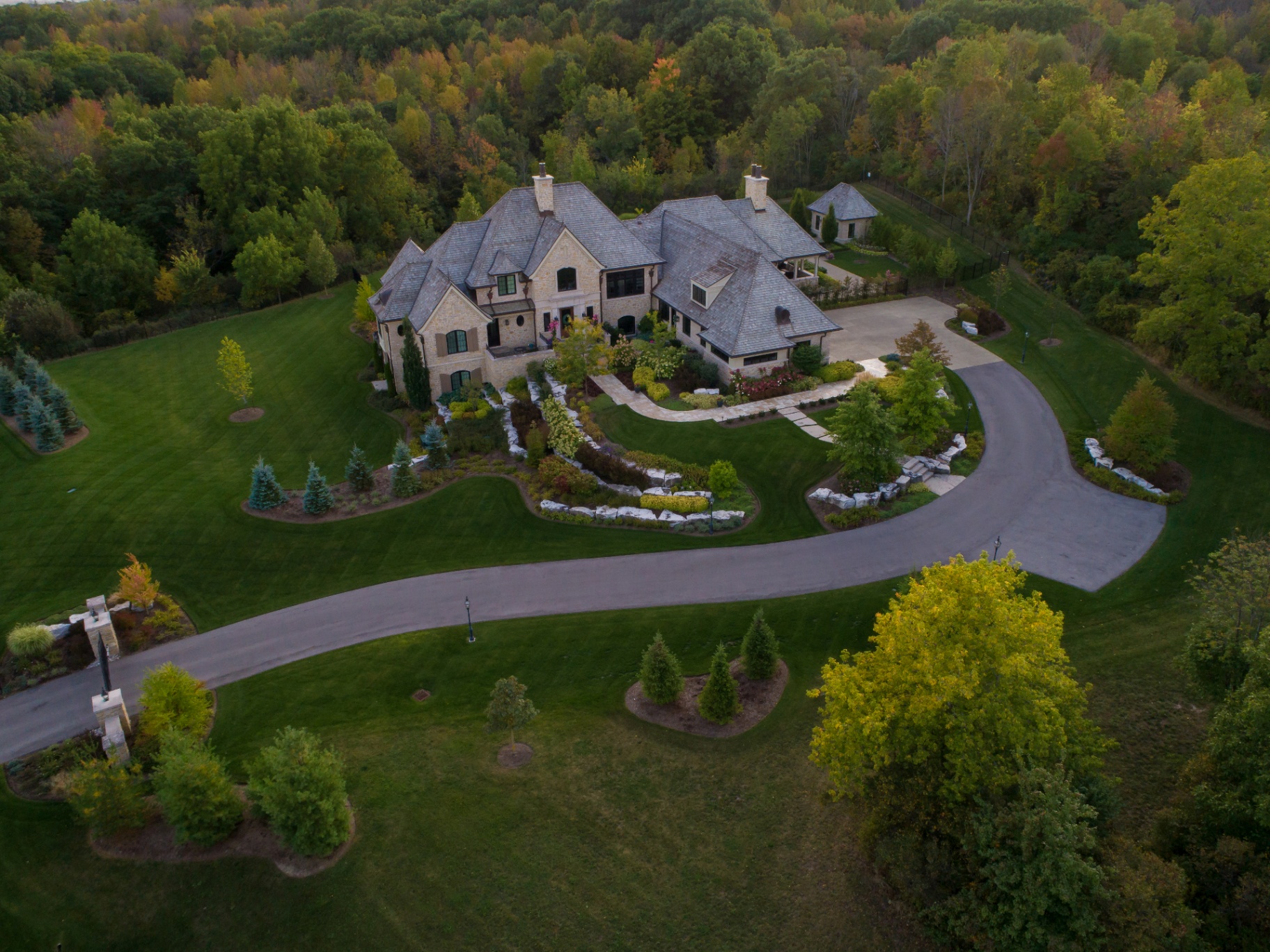 Modern Chateau — Aerial view of the estate and grounds