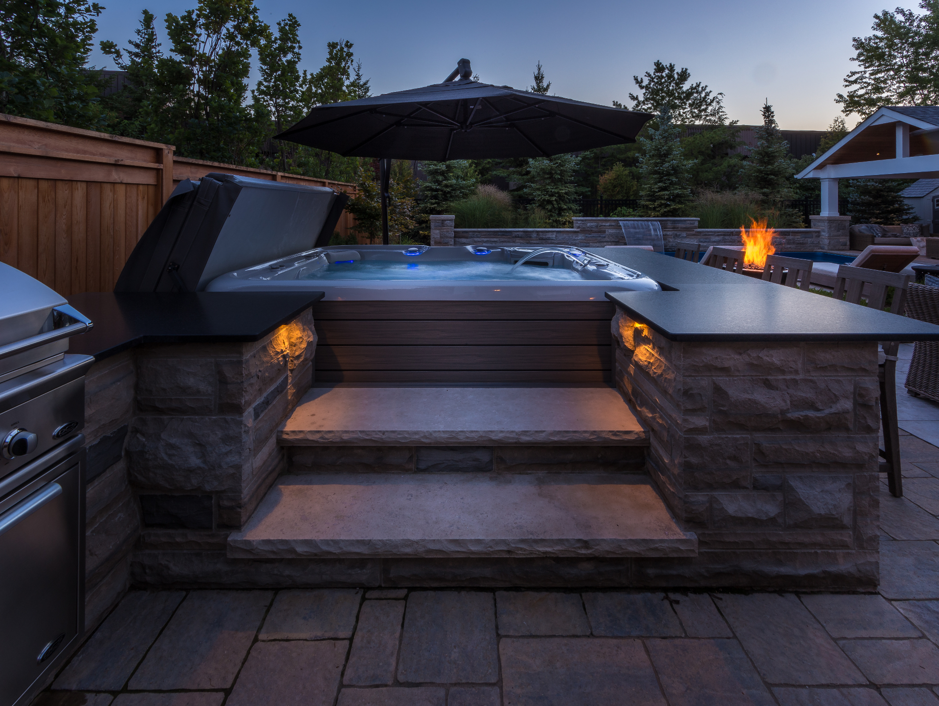 Natural stone surrounded spa
