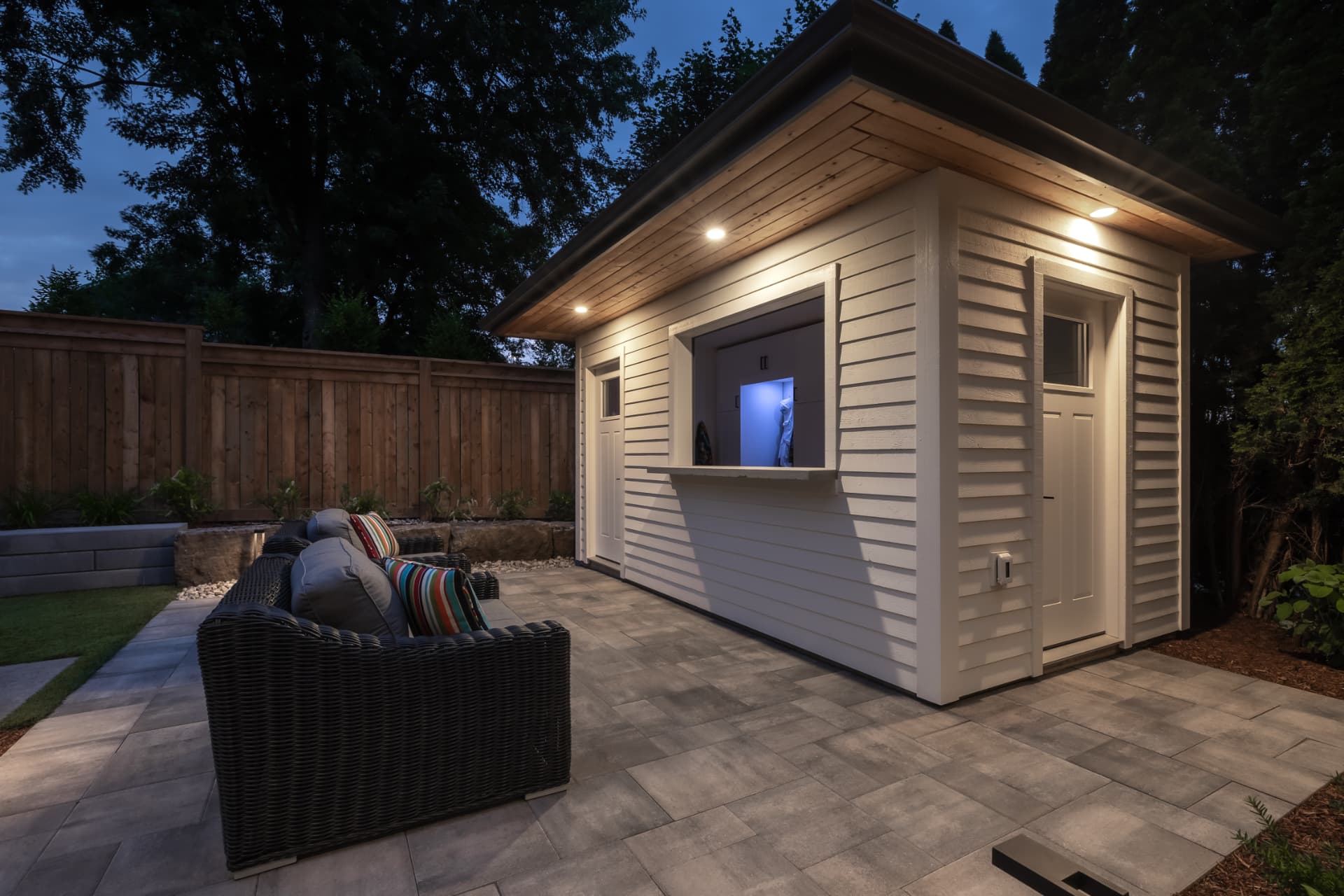 The Luxe Escape — Illuminated cabana with bar window